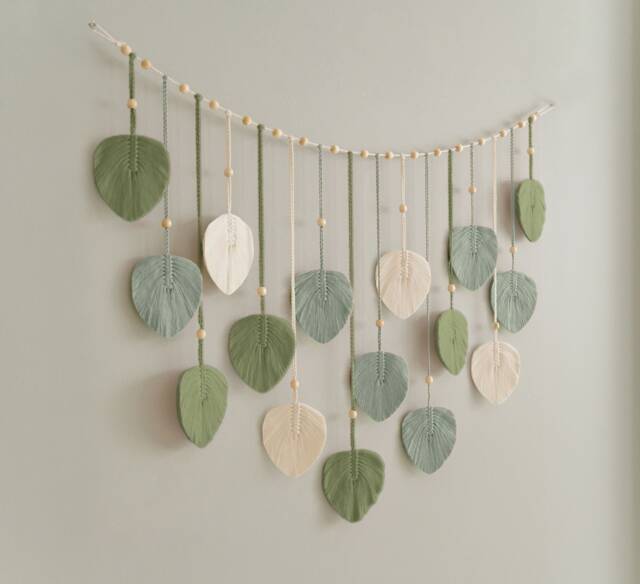 Macrame Leaf Garland, Botanical Tapestry, Leaves Headboard Macrame, Boho Nursery Decor, Wall Art, Eclectic Art L09 - image 1