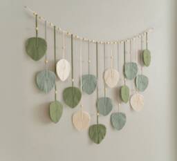 Macrame Leaf Garland, Botanical Tapestry, Leaves Headboard Macrame, Boho Nursery Decor, Wall Art, Eclectic Art L09 - thumbnail 1