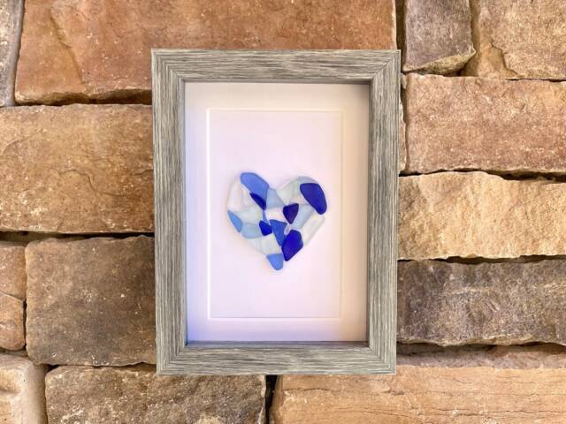 Sea Glass Heart, Framed Coastal Art, Beach Decor, Valentines Day - 5x7 Inch - image 1