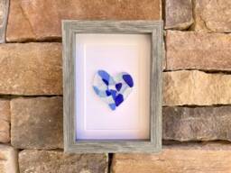 Sea Glass Heart, Framed Coastal Art, Beach Decor, Valentines Day - 5x7 Inch - thumbnail 1