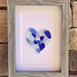Sea Glass Heart, Framed Coastal Art, Beach Decor, Valentines Day - 5x7 Inch - thumbnail 2