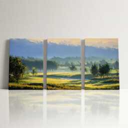 Mountain Golf Course 3 Panel Split Canvas Wall Art Scenic Landscape Painting Clubhouse Decor Oil Framed Home - thumbnail 3