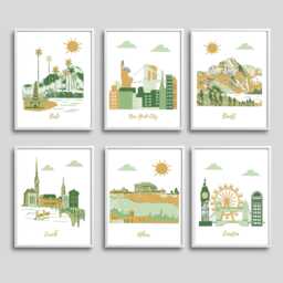 Travel Nursery Art - Bali, Nyc, Banff, Zurich, Athens, London - Gold, Green - thumbnail 1