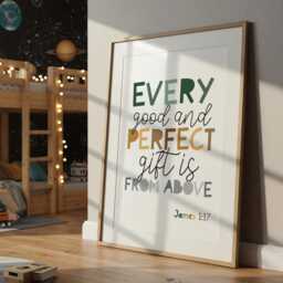 James 117, Every Good & Perfect Gift Is From Above, Nursery Bible Verse Print, Christian Baby Shower Wall Art - thumbnail 2