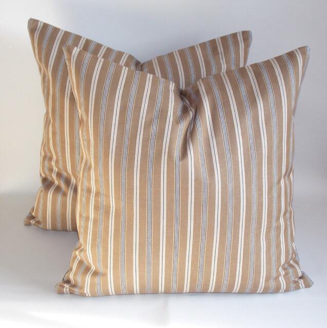 striped Cotton Throw Pillow Set Beige, Ecru, Navy, White - 20'' X 20'' - image 1