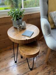 Handcrafted Rustic Round Nest Of Tables - Scaffold Board Furniture Side Wood