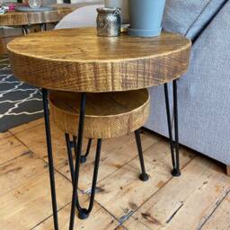Handcrafted Rustic Round Nest Of Tables - Scaffold Board Furniture Side Wood - thumbnail 4