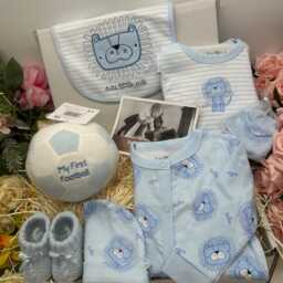 "New Baby Boy Gift Set Blue Lion Hamper - Cute Little Cub Bib, Sleepsuit, Booties & ""My First Football" - thumbnail 2