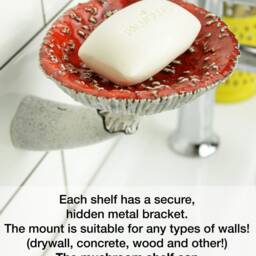 Mushroom Soap Dish, Towel Hook, Decor, Floating Bathroom Shelves, Shower Soap Accessories, Amanita Sponge Holder - thumbnail 3