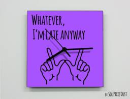 Whatever, I'm Late Anyway Hand Symbol/Square Purple - Wall Clock - thumbnail 1