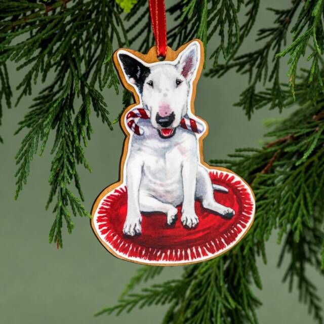 Bull Terrier, Christmas Ornament, Watercolor, English Terrier Gift, Stocking Stuffer, Dog Lover - image 1