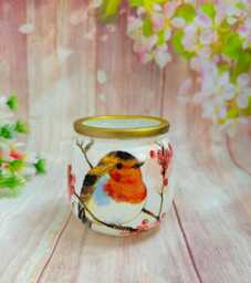 Robin & Forget Me Not, Glass Tealight Holder, Remembrance Memorial, Home Decor, Gift Boxed - thumbnail 1