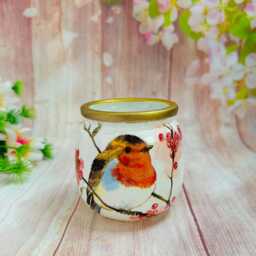 Robin & Forget Me Not, Glass Tealight Holder, Remembrance Memorial, Home Decor, Gift Boxed - thumbnail 3