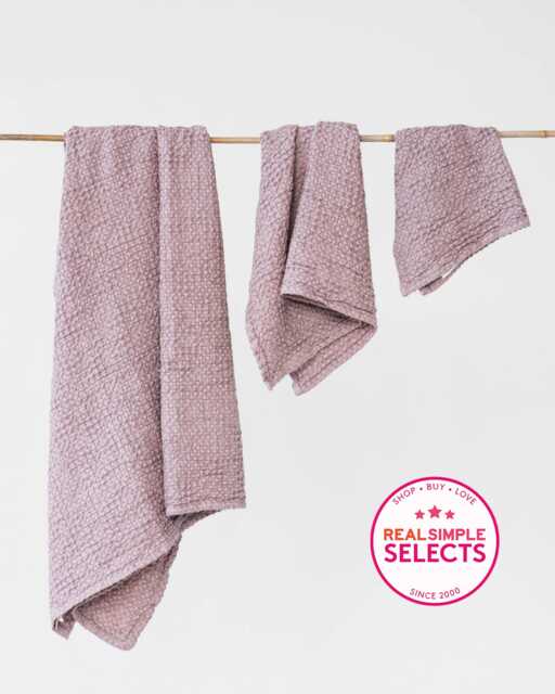 Woodrose Linen Waffle Towel Set - Dusty Pink Towels For Face, Hand, Body Soft Stonewashed Bath Spa Gift Her in Neutral Tones - image 1