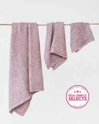 Woodrose Linen Waffle Towel Set - Dusty Pink Towels For Face, Hand, Body Soft Stonewashed Bath Spa Gift Her in Neutral Tones - thumbnail 1