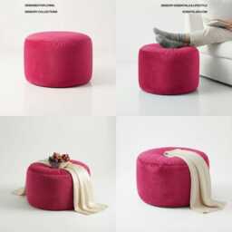 Hot Pink Velvet Beanbag Ottoman Round Plush Footstool Pouf - thumbnail 3
