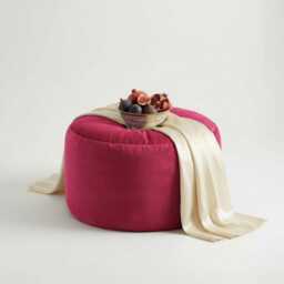 Hot Pink Velvet Beanbag Ottoman Round Plush Footstool Pouf - thumbnail 1