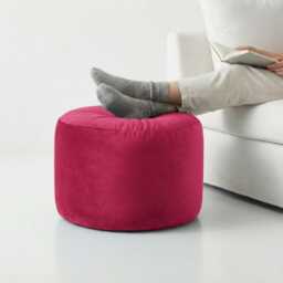 Hot Pink Velvet Beanbag Ottoman Round Plush Footstool Pouf - thumbnail 2
