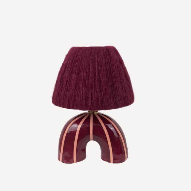 Handmade Ceramic Table Lamp Maroon Stripe, Alpaca Shade - image 1