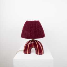 Handmade Ceramic Table Lamp Maroon Stripe, Alpaca Shade - thumbnail 2