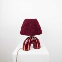 Handmade Ceramic Table Lamp Maroon Stripe, Alpaca Shade - thumbnail 3