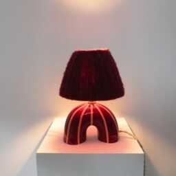 Handmade Ceramic Table Lamp Maroon Stripe, Alpaca Shade - thumbnail 4