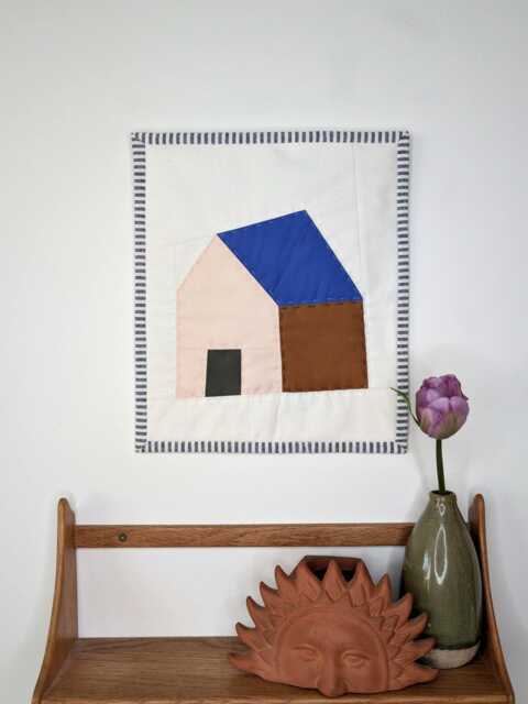 Hand Stitched Mini Quilted Wall Hanging One Of A Kind Tiny House Patchwork Textile Art - image 1