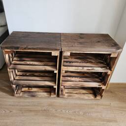 Rustic Washed Grey Wooden Crate Bedside Tables With Shelves - thumbnail 3