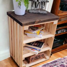 Rustic Washed Grey Wooden Crate Bedside Tables With Shelves - thumbnail 2