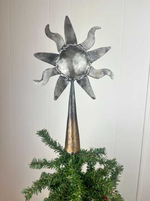 Christmas Tree Topper Sun Design, Handmade Steel Holiday Decor - image 1