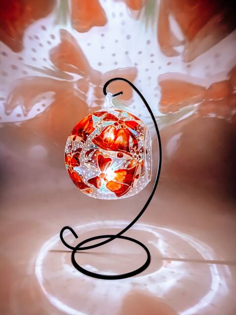 Stained Glass Christmas Bauble Candle Holder With Metal Stand - image 1