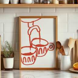 Coffee Mugs Print, Poster, Illustration Kitchen Wall Art, Aesthetic Cafe Trendy Kitchen, Unframed - thumbnail 2