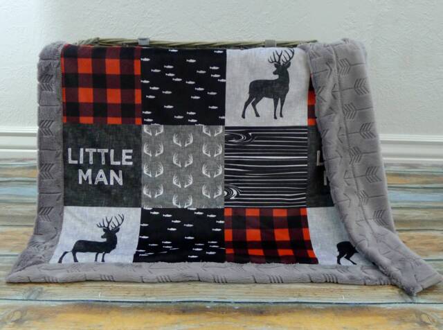 Little Man Minky Blanket - Faux Quilt Crib Lumberjack Baby Personalized Boy - image 1