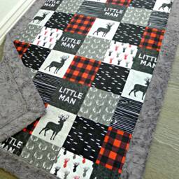 Little Man Minky Blanket - Faux Quilt Crib Lumberjack Baby Personalized Boy - thumbnail 2