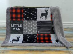 Little Man Minky Blanket - Faux Quilt Crib Lumberjack Baby Personalized Boy