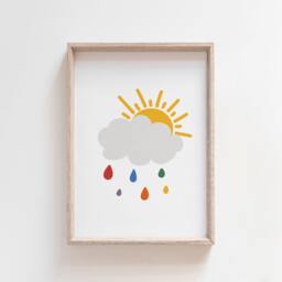 Rain Cloud Nursery Print, Wall Art, Girls Bedroom Decor, Playroom Prints, Kids Art - thumbnail 1