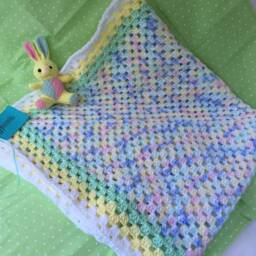 Baby Gift Set For Boy Or Girl - Handmade Crochet Afghan Blanket Shower Unisex Yellow Border - thumbnail 4