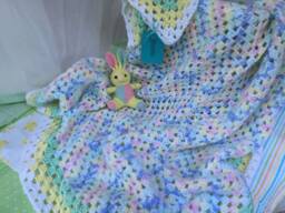 Baby Gift Set For Boy Or Girl - Handmade Crochet Afghan Blanket Shower Unisex Yellow Border