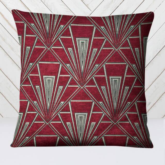 Art Deco Cushion, Pillow Cover, Red Yellow Velvet Single Or Double Sided Gatsby Tamara, 17 Inch Square - image 1