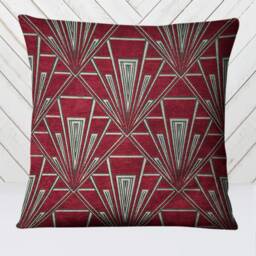Art Deco Cushion, Pillow Cover, Red Yellow Velvet Single Or Double Sided Gatsby Tamara, 17 Inch Square - thumbnail 1
