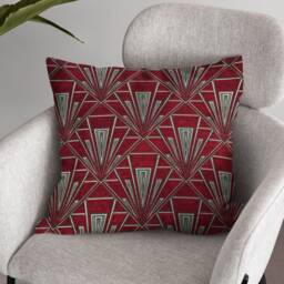 Art Deco Cushion, Pillow Cover, Red Yellow Velvet Single Or Double Sided Gatsby Tamara, 17 Inch Square - thumbnail 2