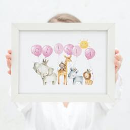 Personalised Safari Print, Name Print For Girl, Safari, Jungle Animals, Animal Elephant Giraffe - thumbnail 2