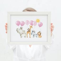 Personalised Safari Print, Name Print For Girl, Safari, Jungle Animals, Animal Elephant Giraffe - thumbnail 3