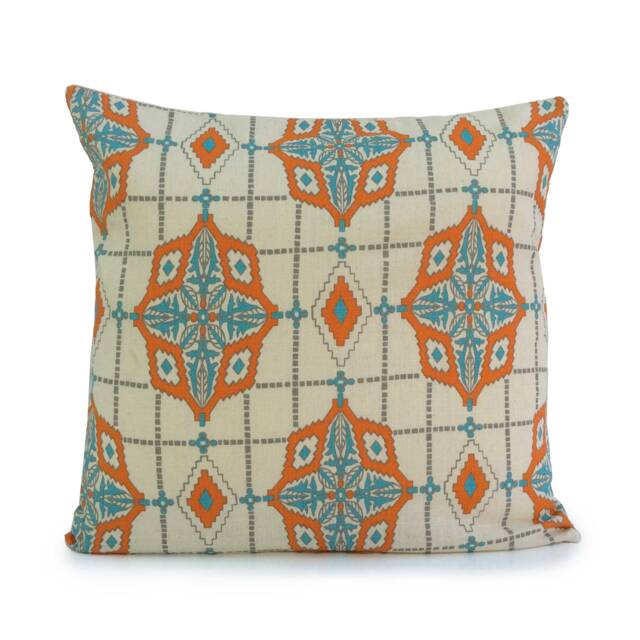 Ivory, Beige, Blue & Orange Pillow, Throw Pillow Cover, Decorative Cushion Pillowcase, Accent Toss - image 1