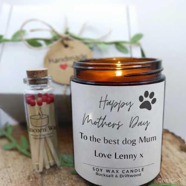 Mother's Day Dog Mum Candle Gift Set Soy Wax, Scented With Box & Matches - image 1