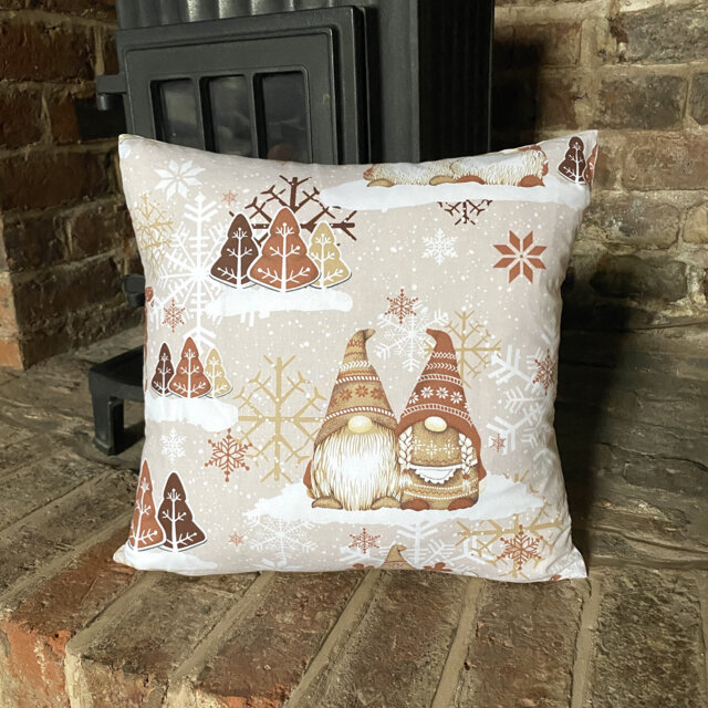 992. Handmade Christmas Dwarfs in Brown, Green 100% Cotton Cushion Cover, Various Sizes - image 1