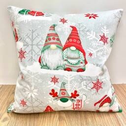 992. Handmade Christmas Dwarfs in Brown, Green 100% Cotton Cushion Cover, Various Sizes - thumbnail 4