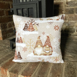 992. Handmade Christmas Dwarfs in Brown, Green 100% Cotton Cushion Cover, Various Sizes - thumbnail 1