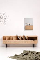 "Open Cabinet For Vinyl Records & Books Oak ""Poppy" - thumbnail 1