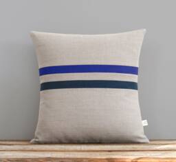 Cobalt Blue & Navy Striped Linen Pillow Cover 16x16 - Modern Home Decor By Jillianrenedecor Monaco - thumbnail 1